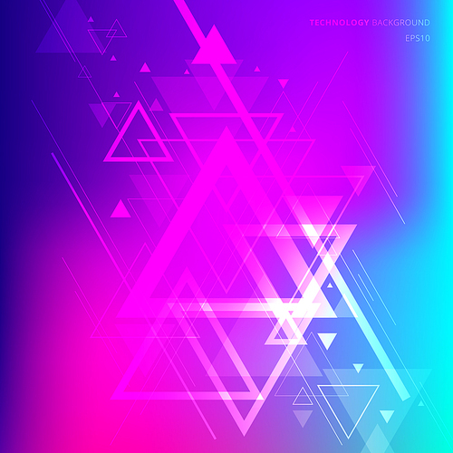 Abstract technology futuristic geometric triangles overlapping on vibrant gradient background. Vector illustration