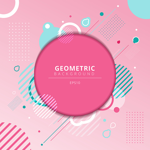 Abstract geometric circles frame with light blue geometry elements on pink background. Vector illustration