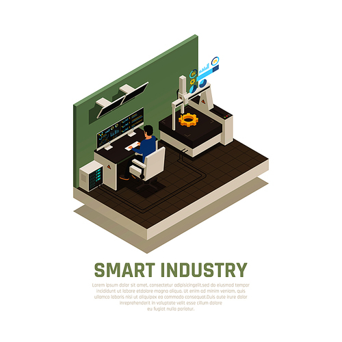 Smart manufacture concept with operation and technology symbols isometric vector illustration