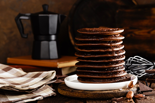 Stack of chocolate pancakes