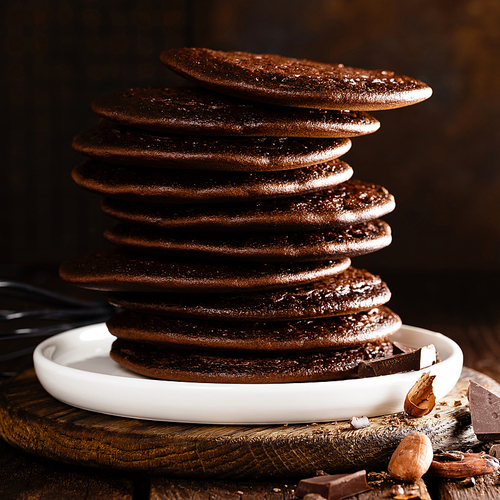 Stack of chocolate pancakes