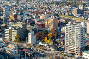 aerial view of city of koriyama in Fukushima Japan