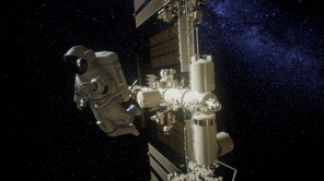 Astronaut outside the International Space Station on a spacewalk. Elements of this image furnished by NASA