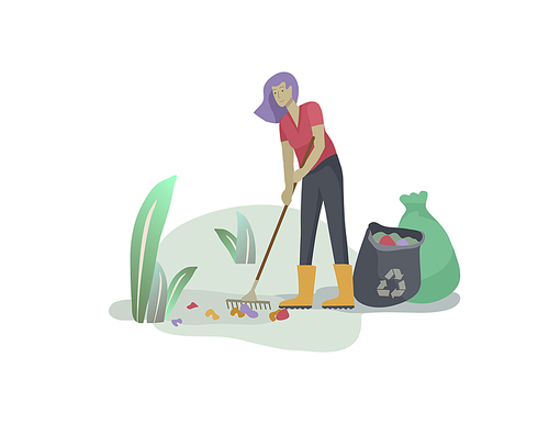 people Recycle Sort organic Garbage in different container for Separation to Reduce Environment Pollution. Woman collect garbage in bag or container. Environmental day vector cartoon illustration