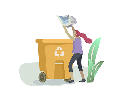 people Recycle Sort organic Garbage in different container for Separation to Reduce Environment Pollution. Woman collect paper garbage in bag or container. Environmental day vector cartoon illustration