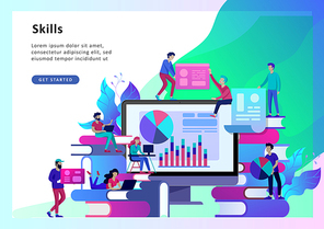 Concept Landing page template Education people, Internet studying, online training, online book, tutorials, e-learning for social media, distance education, documents, cards, posters