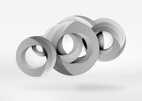 Modern 3d ring composition in grey and white space, vector abstract background