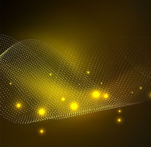 3D illuminated wave of glowing particles. HUD design element. Technology digital splash concept