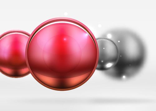 Tech blurred spheres and round circles with glossy and metallic surface. Vector realistic 3d objects, hi-tech technology abstract background