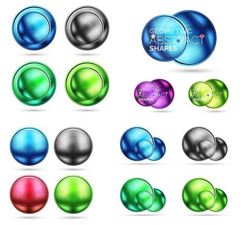 Set of 3d metal round circles and spheres. Techno icon concepts. Vector realistic illustration