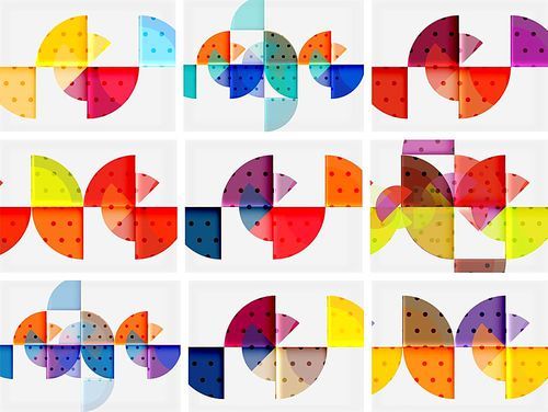 Modern round circle geometric abstract background set. Vector illustration