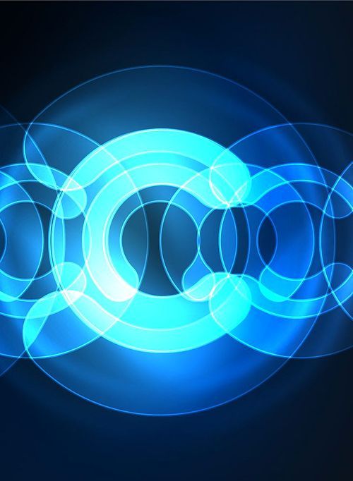 Round glowing elements on dark space, abstract background. Vector illustration