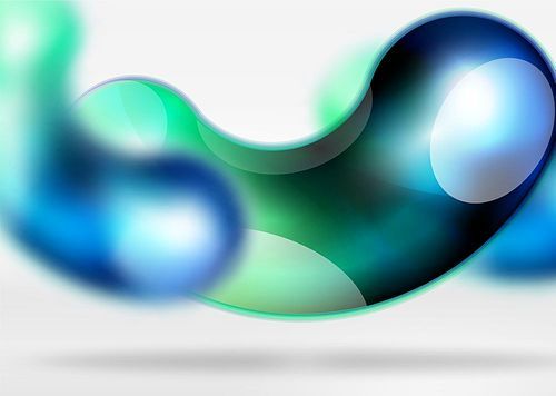 Digital techno abstract background, grey 3d space with blue glass curvy bubble. Vector technology abstract background