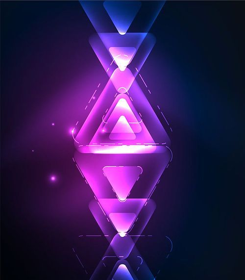 Glass glowing bright triangles on dark space design abstract background. Vector illustration