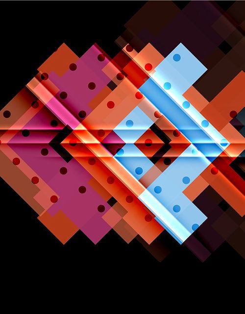 Colorful triangles and arrows on dark background. Vector illustration