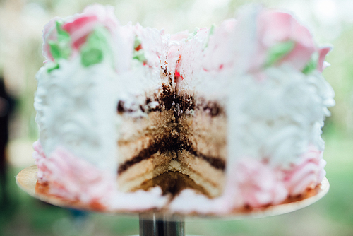 festive wedding sponge cake with white icing cream