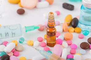 different Tablets pills capsule heap mix therapy drugs