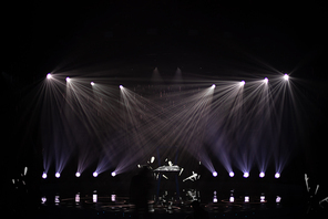 rays of light illuminate the scene at the concert.