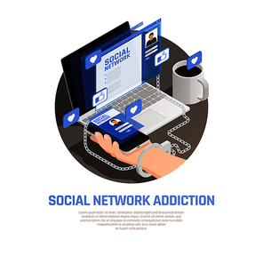Internet smartphone gadget addiction isometric composition with images of electronic gadgets like pictograms and editable text vector illustration