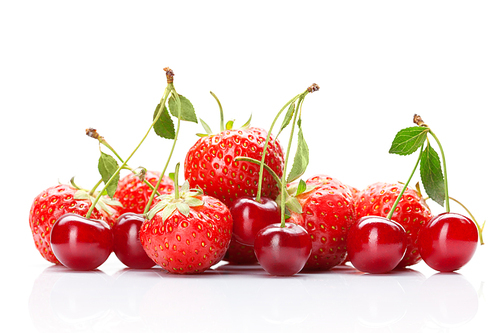 Strawberry and cherry isolated on white