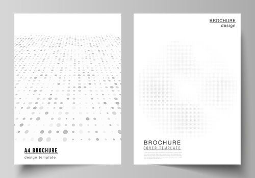 Vector layout of A4 cover mockups design templates for brochure, flyer layout, booklet, cover design, brochure cover. Halftone effect decoration with dots. Dotted pattern for grunge style decoration.