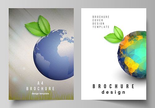Vector layout of A4 format cover mockups design templates for brochure, flyer, booklet, cover design, book design, brochure cover. Save Earth planet concept. Sustainable development global concept
