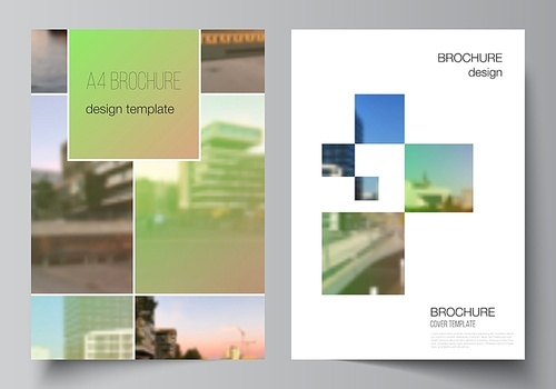 Vector layout of A4 cover mockups design templates for brochure, flyer layout, booklet, cover design, book design, brochure cover. Abstract project with clipping mask green squares for your photo