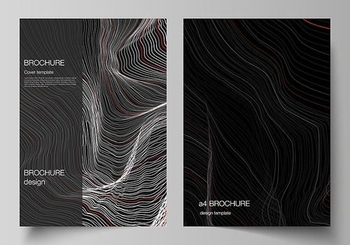 The vector illustration layout of A4 format modern cover mockups design templates for brochure, magazine, flyer, booklet, annual report. 3D grid surface, wavy vector background with ripple effect