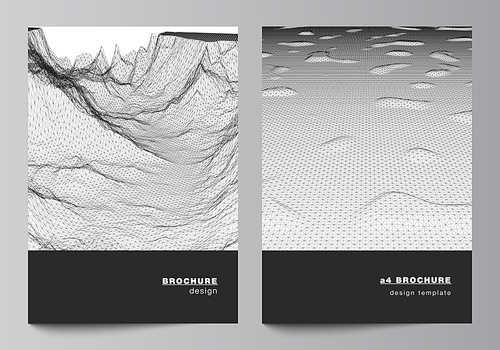Vector layout of A4 cover mockups templates for brochure, flyer layout, booklet, cover design, book design, cover. Abstract 3d digital backgrounds for futuristic minimal technology concept design