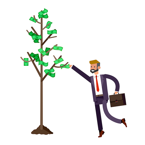 Vector detailed character business investor has the money gains. Earnings have grown as a tree with dollars. Web concept