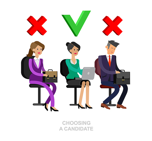 Hiring process concept with candidate selection. Vector detailed character, cool flat illustration
