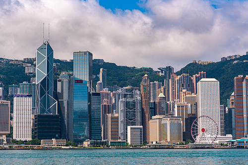 Hong Kong 21 June 2019 : Hong Kong Victoria Harbour cityscape view,  skyscarper
