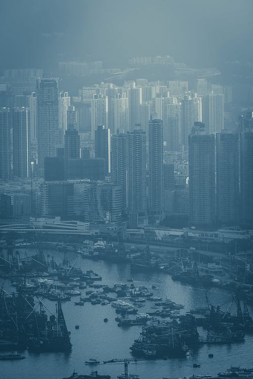 Hong Kong cityscape in morning, city and building concept