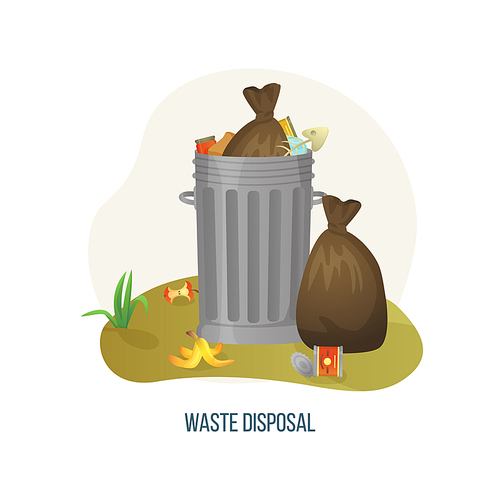 Waste disposal vector, dumpster with metal container filled with rubbish and litter, ecological disaster on planet Earth. Packages packs with garbage. Concept for Earth day