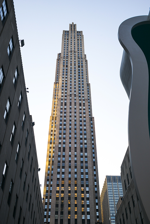 Low angle view of skyline, Rockefeller Center, Midtown Manhattan, New York City, New York State, USA