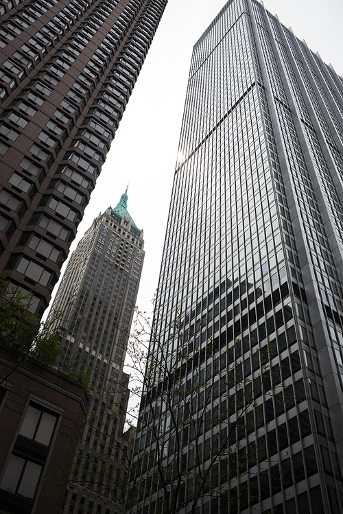 Low angle view of skyscrapers in Manhattan, New York City, New York State, USA