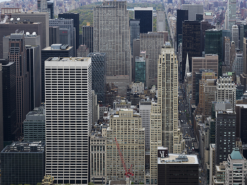 Aerial view of skyscrapers in New York City, New York State, USA