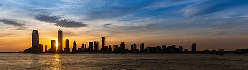 New Jersey Skyline building silhouette USA Sunset Panorama