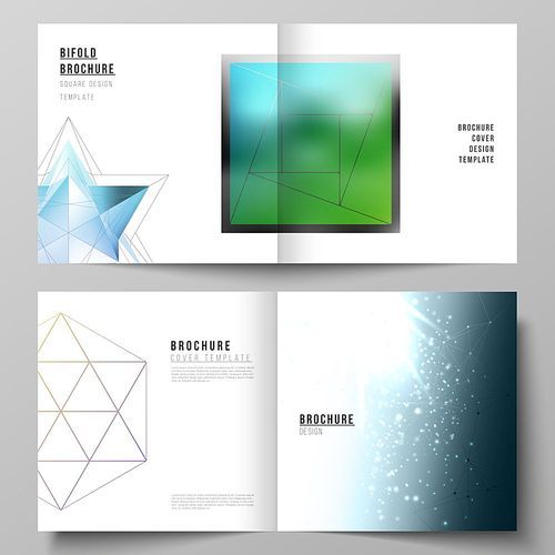 Vector layout of two covers templates for square design bifold brochure, magazine, flyer, booklet. 3d polygonal geometric modern design abstract background. Science or technology vector illustration