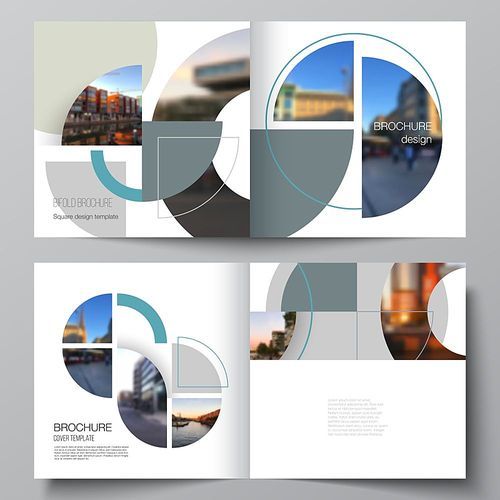 Vector layout of two covers templates for square design bifold brochure, flyer, cover design, book, brochure cover. Background with abstract circle round banners. Corporate business concept template