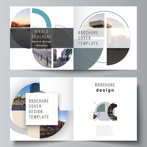 Vector layout of two covers templates for square design bifold brochure, flyer, cover design, book, brochure cover. Background with abstract circle round banners. Corporate business concept template