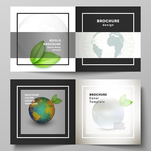 Vector layout of two covers templates for square design bifold brochure, flyer, cover design, book design, brochure cover. Save Earth planet concept. Sustainable development global business concept.