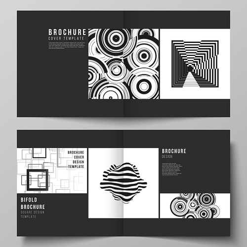 The vector layout of two covers templates for square design bifold brochure, magazine, flyer, booklet. Trendy geometric abstract background in minimalistic flat style with dynamic composition