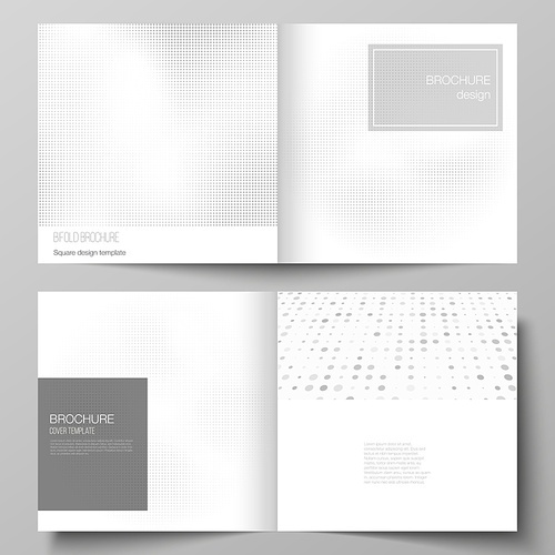 Vector layout of two covers templates for square design bifold brochure, flyer, magazine, cover design, brochure cover. Halftone effect decoration with dots. Dotted pattern for grunge style decoration.