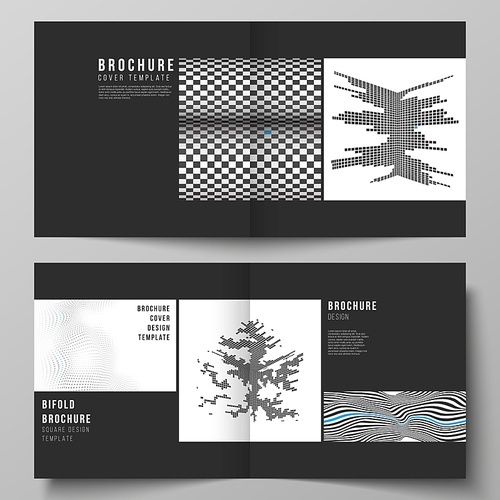 Vector illustration of the editable layout of two covers templates for square design bifold brochure, magazine, flyer, booklet. Abstract big data visualization concept backgrounds with lines and cubes