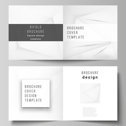Vector layout of two covers templates for square design bifold brochure, flyer, cover design, book design, brochure cover. Halftone effect decoration with dots. Dotted pop art pattern decoration