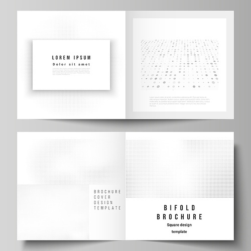 Vector layout of two covers templates for square design bifold brochure, flyer, magazine, cover design, brochure cover. Halftone effect decoration with dots. Dotted pattern for grunge style decoration.