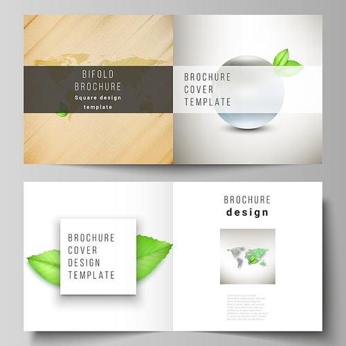 Vector layout of two covers templates for square design bifold brochure, flyer, cover design, book design, brochure cover. Save Earth planet concept. Sustainable development global business concept.