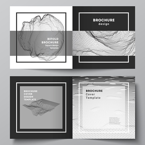 Vector layout of two covers templates for square bifold brochure, flyer, magazine, cover design, book design, cover. Abstract 3d digital backgrounds for futuristic minimal technology concept design