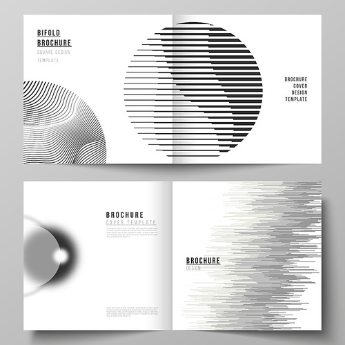 The vector layout of two covers templates for square design bifold brochure, magazine, flyer, booklet. Geometric abstract background, futuristic science and technology concept for minimalistic design